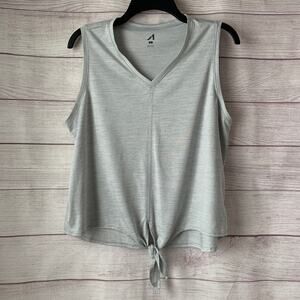 Light Gray Sleeveless V-Neck Athletic Shirt with Tie Bottom Front Size L